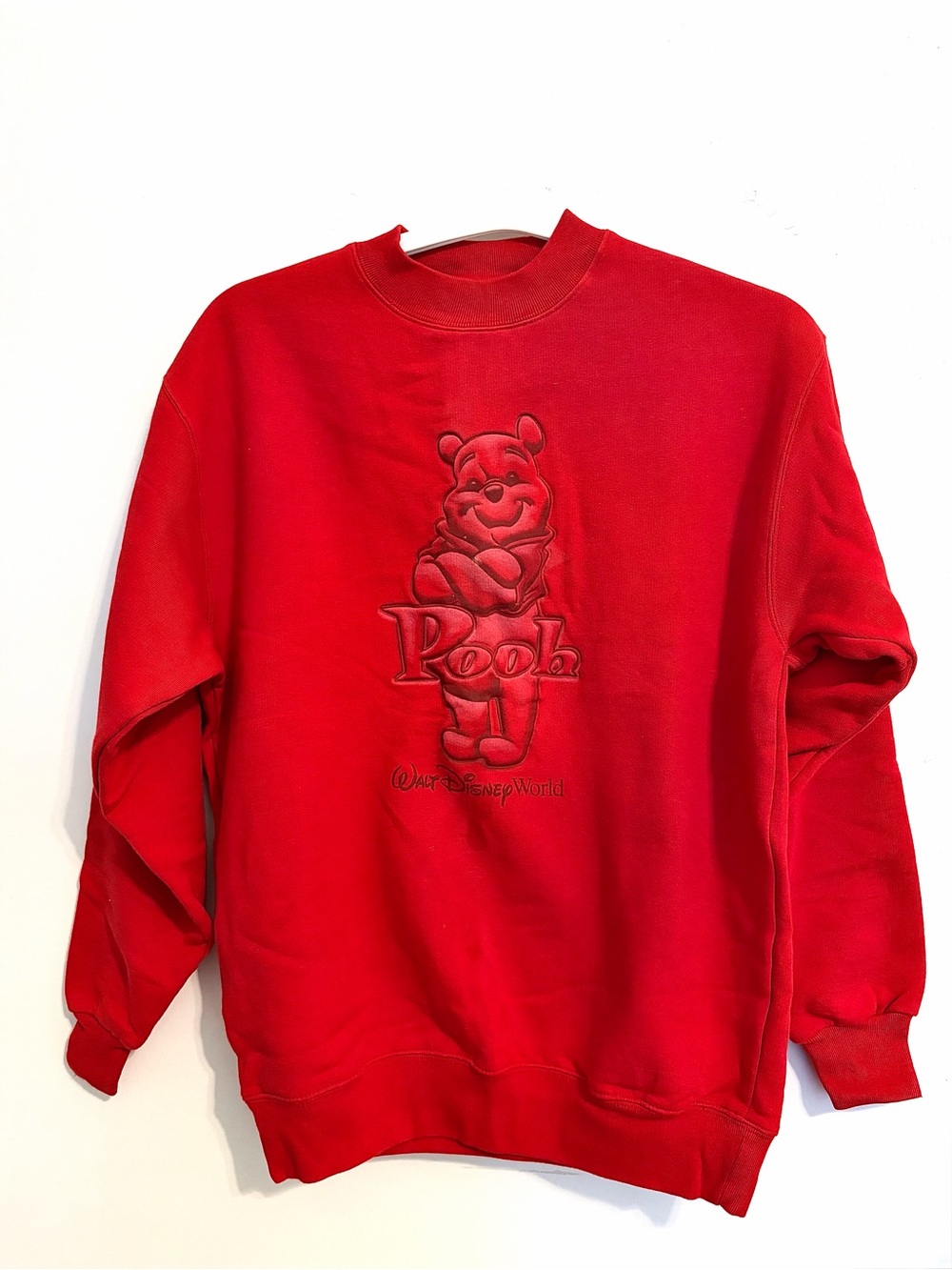 Vintage Walt Disney World Red Winnie the Pooh Embossed Crewneck Sweatshirt